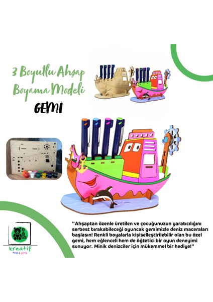 3D Ahşap Boyama Modeli Puzzle ve Kalemlik, Renkli ve Eğlenceli Dekorasyon Seti