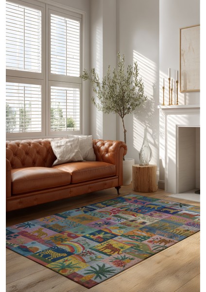 Auro 301 Çok Renkli Karma Şekil Leopar Botanik Tasarım Modern Yıkanabilir Halı Oda Ev Halısı modelleri