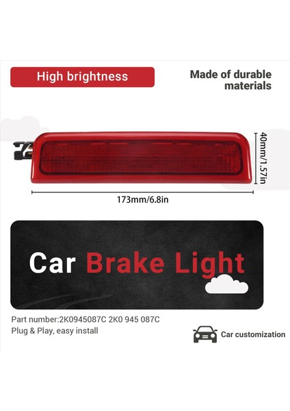 2004-2015 Için Caddy LED Üçüncü Merkez Üçüncü Merkez Yüksek Seviye Arka Fren Işık Lambası 2K0945087C (Yurt Dışından) indirimleri