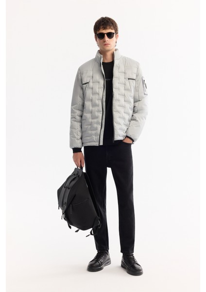 Erkek Gri Su İtici Rüzgar Geçirmez Şişme Regular Fit Mont B006082