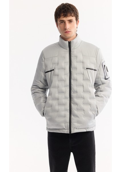 Erkek Gri Su İtici Rüzgar Geçirmez Şişme Regular Fit Mont B006082