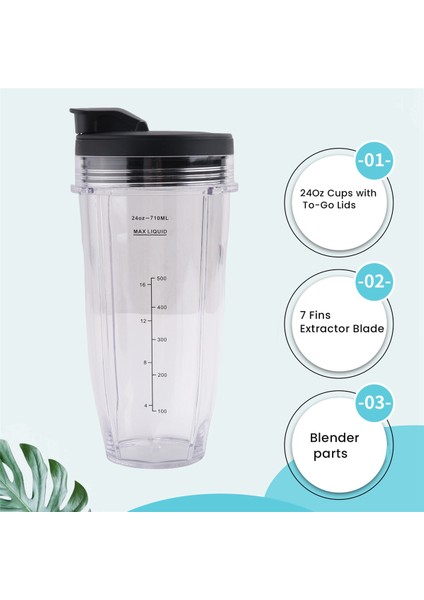 Nutri Ninja Için 7 Kanatlı Çıkarıcı Bıçağı ve Paket Servis Kapaklı 24 Oz Bardaklar (Yurt Dışından) fırsatları
