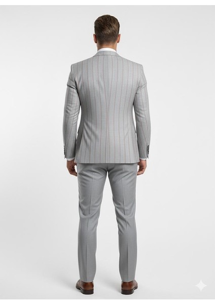 Erkek Çizgili Takım Elbise 3’lü Set – Ceket + Yelek + Pantolon – Slim Fit Italyan Tarz fiyatları