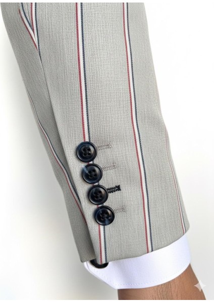 Erkek Çizgili Takım Elbise 3’lü Set – Ceket + Yelek + Pantolon – Slim Fit Italyan Tarz modelleri