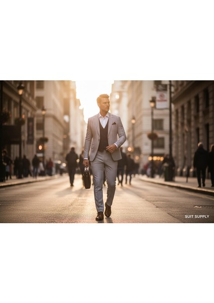 Erkek Çizgili Takım Elbise 3’lü Set – Ceket + Yelek + Pantolon – Slim Fit Italyan Tarz