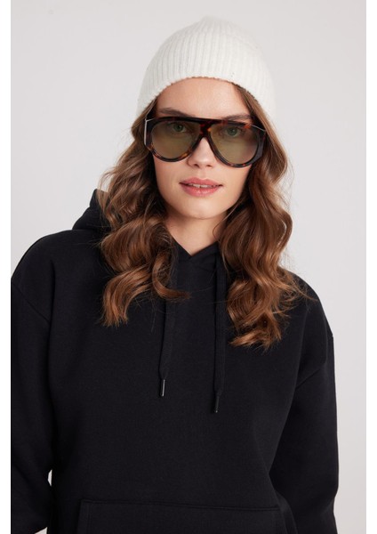 Kadın Oversize Geniş Kesim Pamuklu Yumuşak Dokulu Içi Polarlı Basic Siyah Kapüşonlu Sweatshirt fiyatları