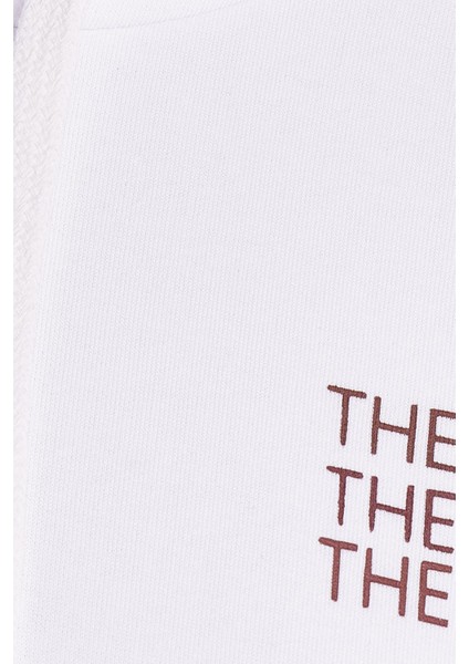 Kadın Oversize Geniş Kesim Pamuklu Yumuşak Dokulu Içi Polarlı Baskılı Beyaz Kapüşonlu Sweatshirt