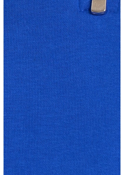 Kadın Relax Fit Rahat Kesim Pamuklu Içi Polarlı Yarım Fermuarlı Sax Mavi Dik Yaka Sweatshirt