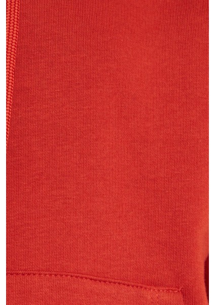 Kadın Oversize Geniş Kesim Pamuklu Yumuşak Dokulu Içi Polarlı Basic Kiremit Kapüşonlu Sweatshirt