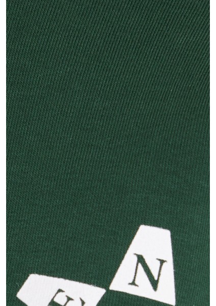 Kadın Oversize Geniş Kesim Pamuklu Yumuşak Dokulu Içi Polarlı Baskılı Yeşil Kapüşonlu Sweatshirt