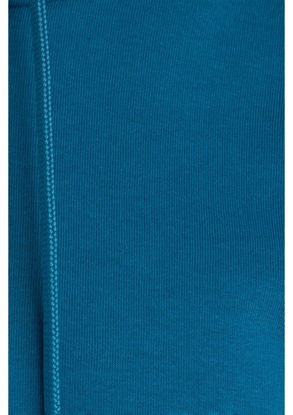 Kadın Oversize Geniş Kesim Pamuklu Yumuşak Dokulu Içi Polarlı Basic Petrol Kapüşonlu Sweatshirt