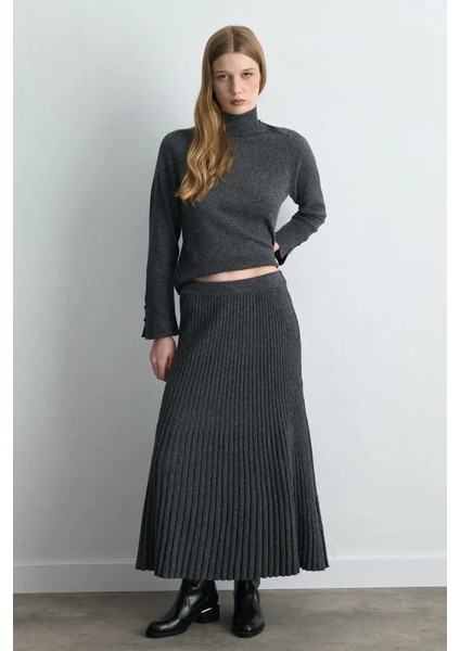 Yünlü Pilise Triko Etek - Antrasit fiyatları