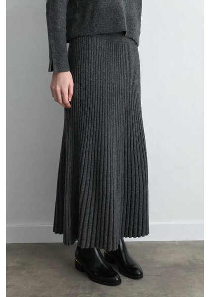 Yünlü Pilise Triko Etek - Antrasit modelleri