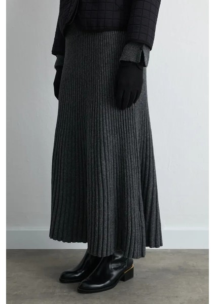 Yünlü Pilise Triko Etek - Antrasit fırsatları