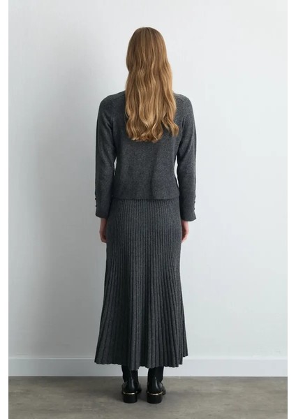Yünlü Pilise Triko Etek - Antrasit indirimleri