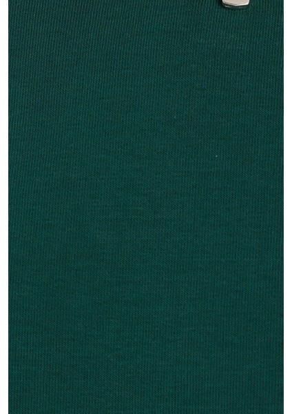 Kadın Relax Fit Rahat Kesim Pamuklu Içi Polarlı Yarım Fermuarlı Haki Dik Yaka Sweatshirt