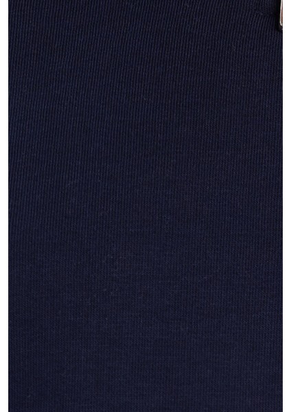 Kadın Relax Fit Rahat Kesim Pamuklu Içi Polarlı Yarım Fermuarlı Lacivert Dik Yaka Sweatshirt