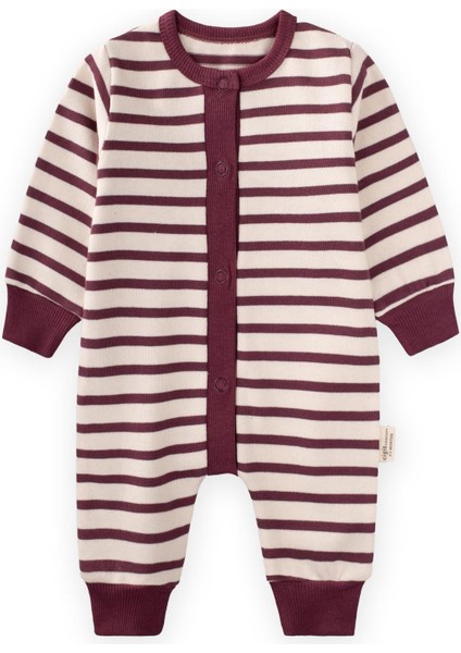 Çizgili Triko Tulum 0-3 Yaş Mürdüm