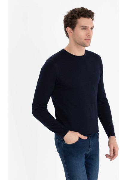 Erkek Lacivert Regular Fit %100 Yün Bisiklet Yaka Basic Triko Kazak 50259680-VR033 fiyatları