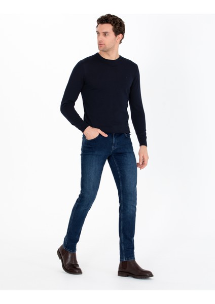 Erkek Lacivert Regular Fit %100 Yün Bisiklet Yaka Basic Triko Kazak 50259680-VR033 fırsatları