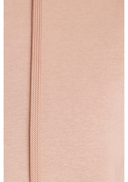 Kadın Oversize Geniş Kesim Pamuklu Yumuşak Dokulu Içi Polarlı Basic Vizon Kapüşonlu Sweatshirt