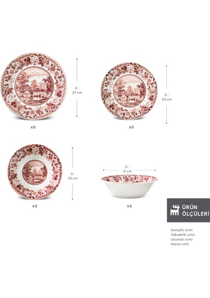 Old Town 24 Parça 6 Kişilik Yemek Takımı Bordo fiyatları