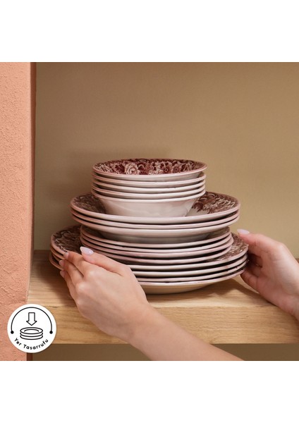 Old Town 24 Parça 6 Kişilik Yemek Takımı Bordo
