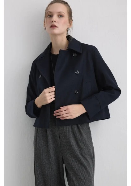 Yünlü Kaşe Ceket - Lacivert