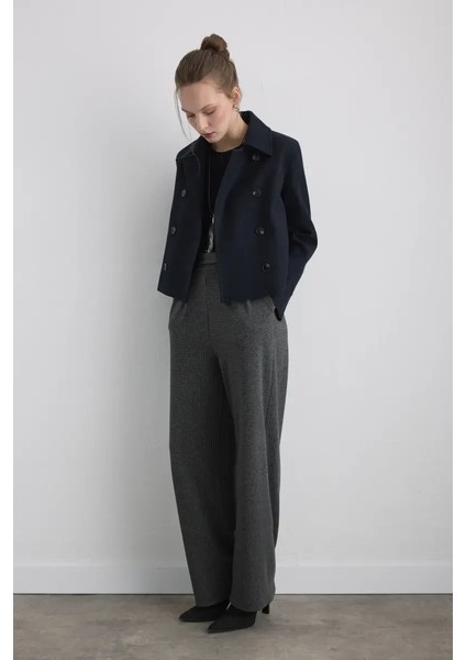 Yünlü Kaşe Ceket - Lacivert fırsatları