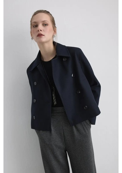 Yünlü Kaşe Ceket - Lacivert indirimleri