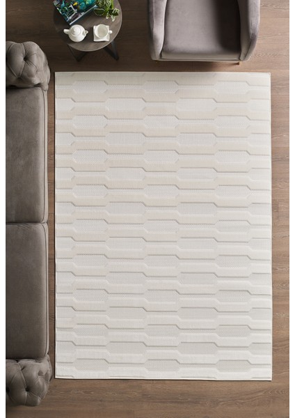 Modern Şık Tasarımlı Sisal Salon Oturma Odası Yolluk Krem Halı