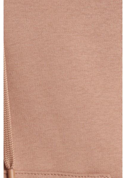 Kadın Oversize Geniş Kesim Pamuklu Yumuşak Dokulu Içi Polarlı Basic Vizon Kapüşonlu Sweatshirt