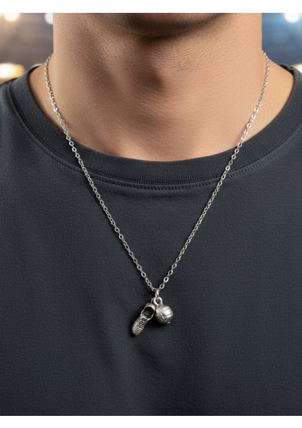 Futbol - Krampon - Top Gümüş Kaplama Düz Zincir Kolye