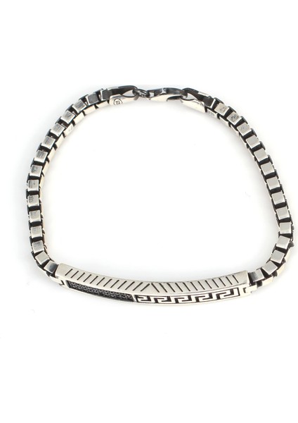 925 Ayar Gümüş Oniks Taşlı Grek Motifli Küp Zincir Bileklik fiyatları