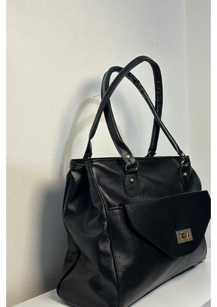 Bellera Ventese Siyah Çok Bölmeli Fermuarlı Tokalı Kadın El Kol ve Omuz Çantası