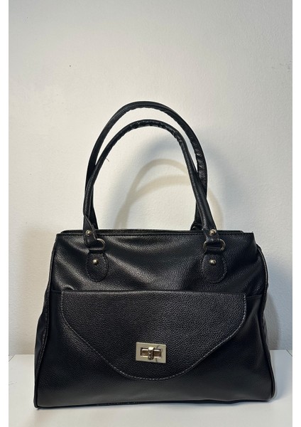 Bellera Ventese Siyah Çok Bölmeli Fermuarlı Tokalı Kadın El Kol ve Omuz Çantası