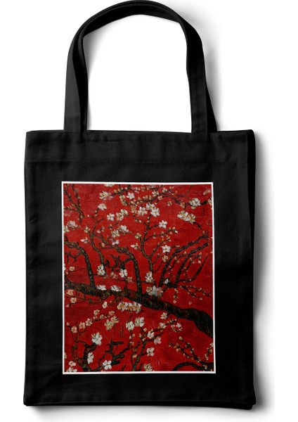 Sanatsal Bez Çanta – Kırmızı Kiraz Çiçekleri Tasarım - 35X40