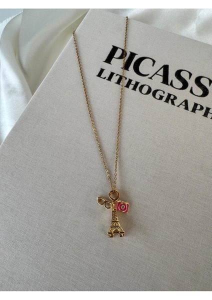 316L Çelik Gold Renk Eyfel Kulesi Fotoğraf Makinesi Figür Charm Model Kadın Kolye fiyatları