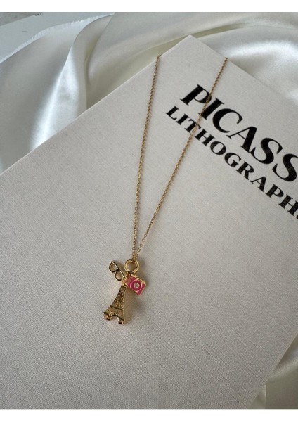 316L Çelik Gold Renk Eyfel Kulesi Fotoğraf Makinesi Figür Charm Model Kadın Kolye modelleri