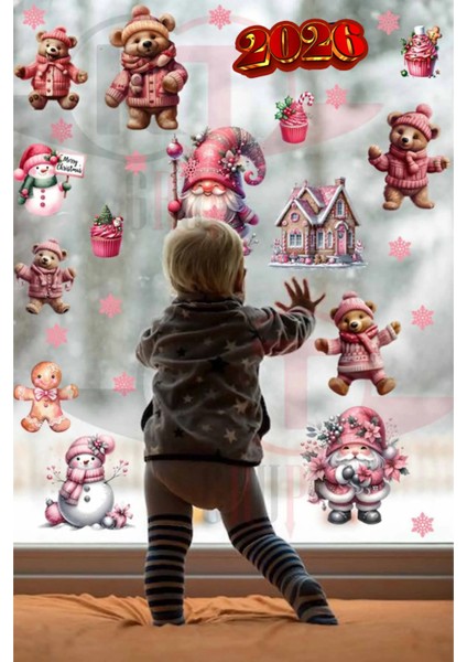 Hoşgeldin 2026 Ayıcık, Pembe Gnome ve Kardan Adam Sticker Seti - Yılbaşı Kapı Dolap Duvar ve Cam Dekoru fiyatları