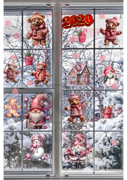 Hoşgeldin 2026 Ayıcık, Pembe Gnome ve Kardan Adam Sticker Seti - Yılbaşı Kapı Dolap Duvar ve Cam Dekoru fırsatları