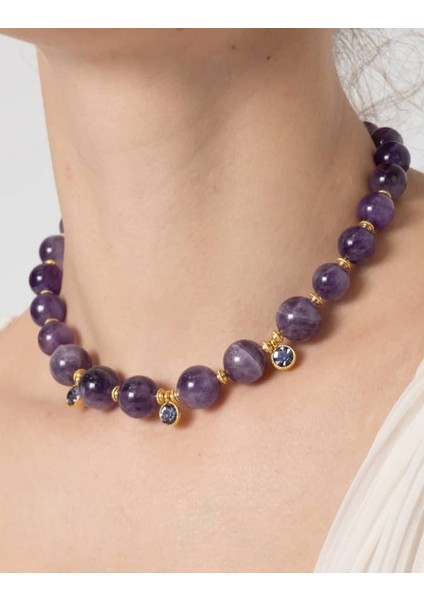 Ametist Taşlı Gold Detaylı Kolye fiyatları