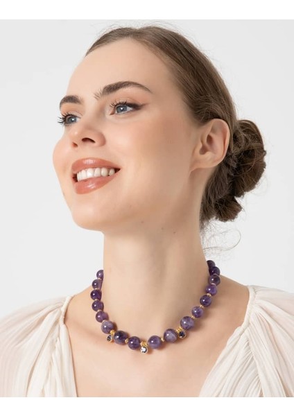 Ametist Taşlı Gold Detaylı Kolye modelleri