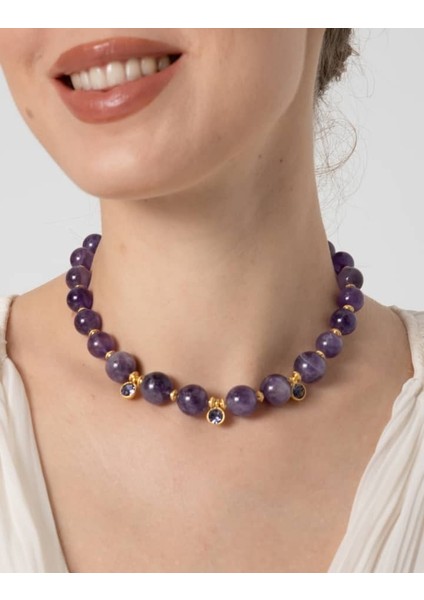 Ametist Taşlı Gold Detaylı Kolye fırsatları