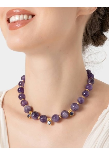 Ametist Taşlı Gold Detaylı Kolye indirimleri