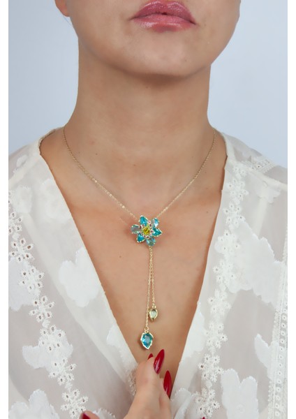 Kristal Taşlı Çiçek Figür Asansör Çelik Kolye indirimleri