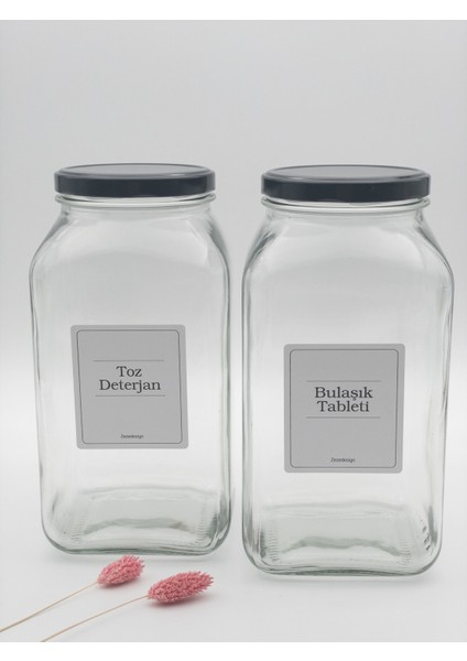 Şık Cam Kavanoz, Siyah Metal Kapak, 3 Litre, Toz Deterjan ve Bulaşık Tableti Için