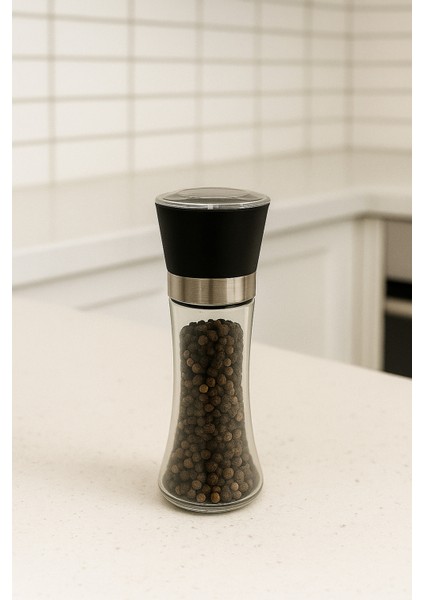 Cam Gövdeli Beyaz Renk Kapaklı Tuz Karabiber Değirmeni Tuz Karabiber Öğütücü 19 cm 1 Adet