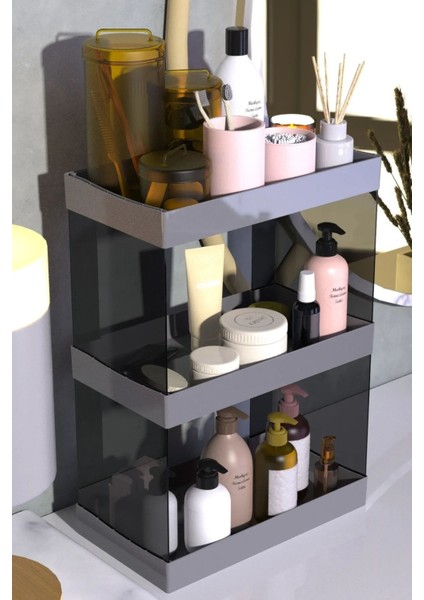 Gri Makyaj Organizeri, Şık ve Kullanışlı Kozmetik Saklama Çözümü