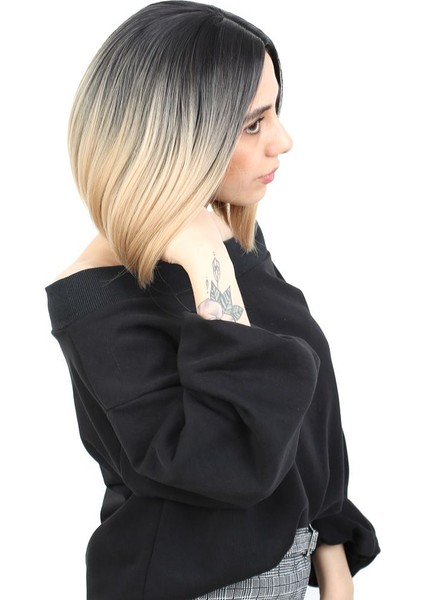 Kahkülsüz Düz Kısa Fiber Sentetik Peruk / Siyah / Balköpüğü Ombreli fiyatları